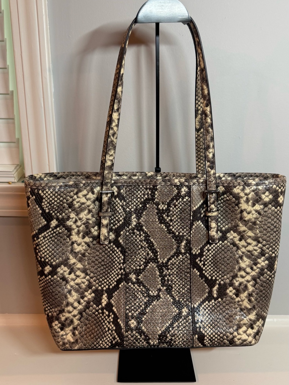 Michael Kors python and studded tote